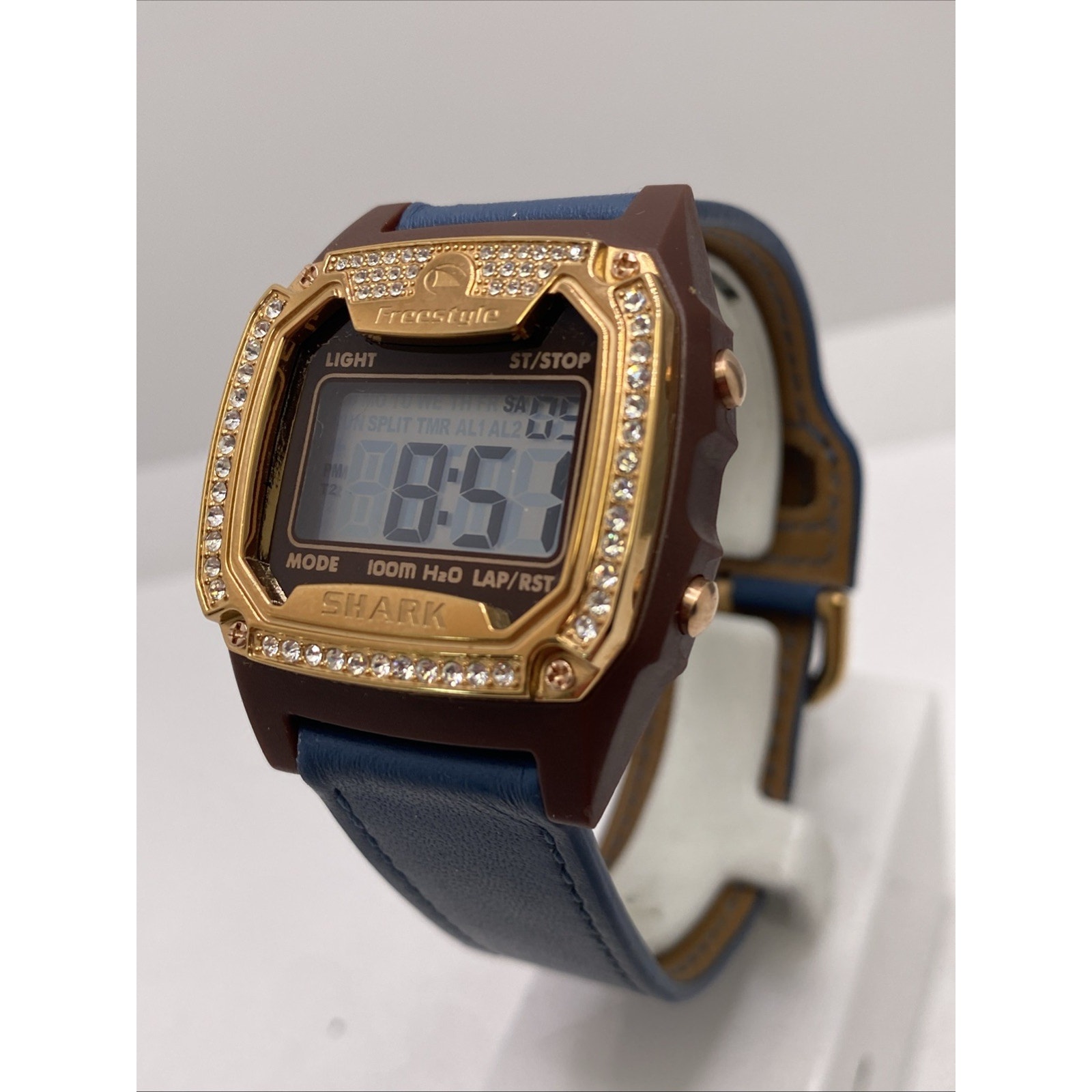 Freestyle Shark Rosegold Rhinestone Blue Leather Band Surfing Watch New Battery — image 2 of 8